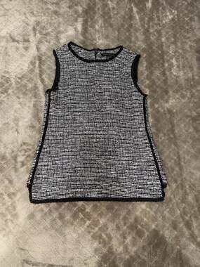 Banana Republic Sleeveless Black and White Tweed Fringe Trim Top